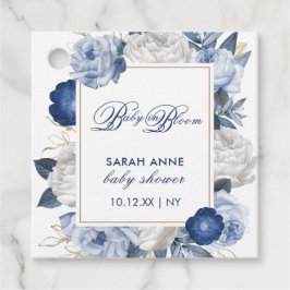 Elegante Blue & White Blume Babydusche Geschenkanhänger