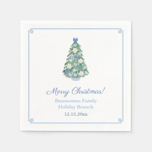 Elegante Blue White Christmas Tree Holiday Party Serviette