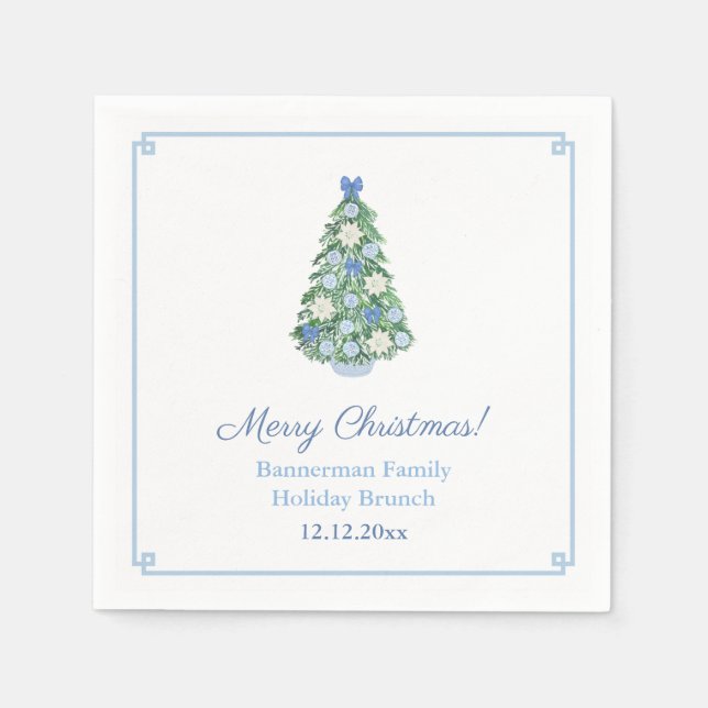 Elegante Blue White Christmas Tree Holiday Party Serviette (Vorderseite)