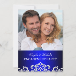 Elegante Blue & White Damask Engagement Party Einladung