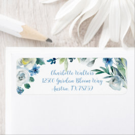 Elegante Blue White Floral Cursive Rücksendeadress