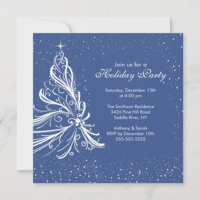 Elegante Blue & White Holiday Party - Einladung (Vorderseite)