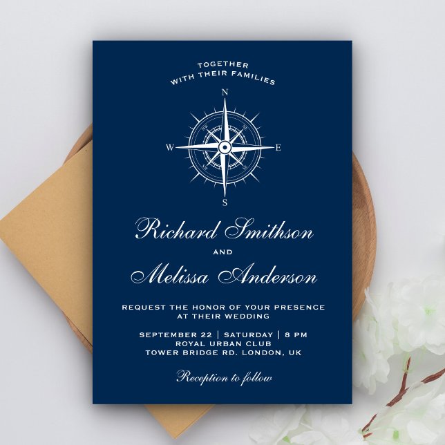 Elegante Blue White Nautical Compass Hochzeit Einladung (Von Creator hochgeladen)