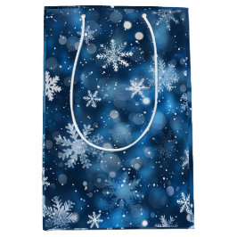 Elegante Blue & White Snowflake Wintergeschenktasc Mittlere Geschenktüte