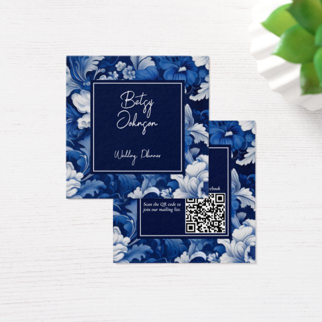 Elegante Blue & White Vintag Floral Business Card (Schreibtisch)