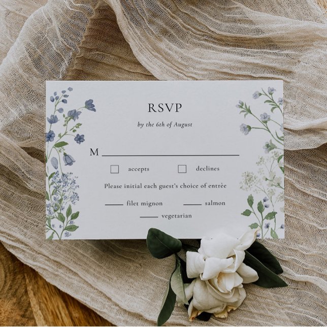 Elegante Blue Wildblume Watercolor RSVP Card Karte (Von Creator hochgeladen)