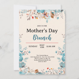 Elegante Blue Wildblumen Tan Mother's Day Brunch Einladung
