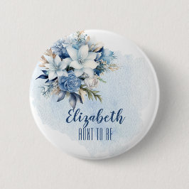 Elegante Blue Winter Floral Shower Tante zu sein Button