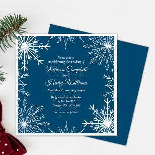 Elegante Blue Winter Snowflakes Einladung Hochzeit
