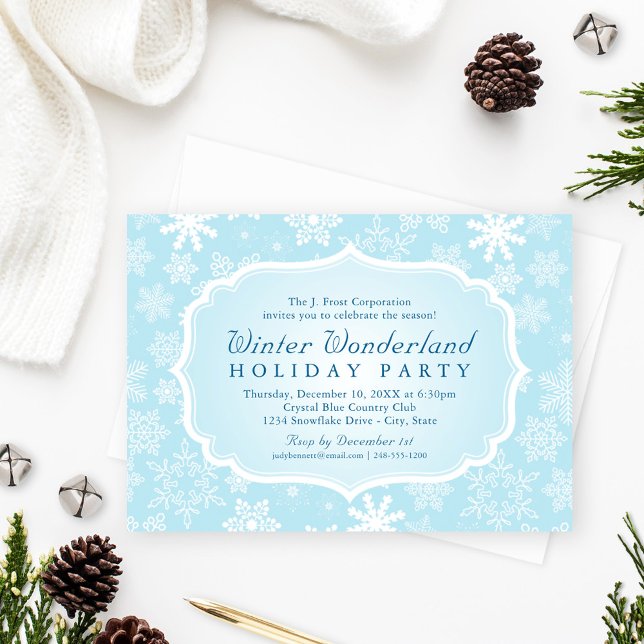 Elegante Blue Winter Wonderland Holiday Party Einladung (Von Creator hochgeladen)