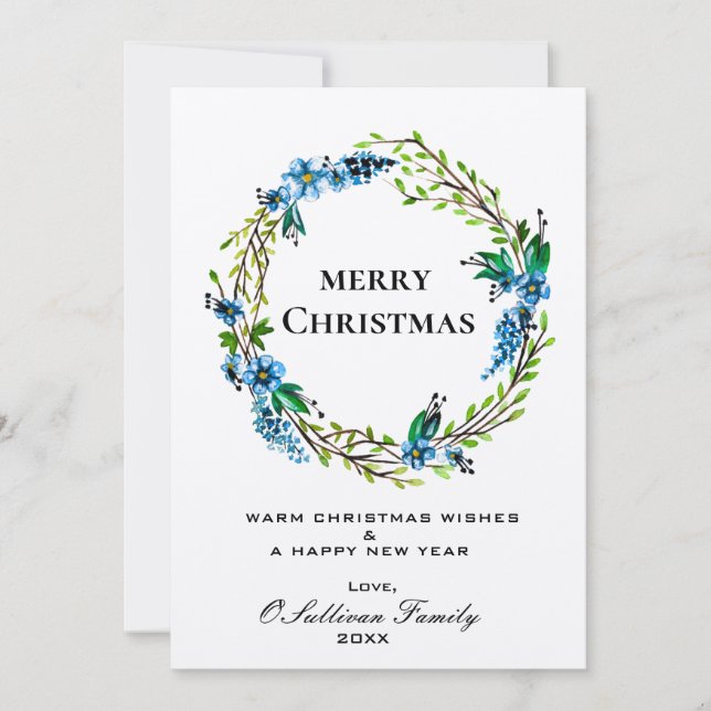Elegante Blue Wreath Christmas Card - Blues Einladung (Vorderseite)