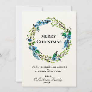 Elegante Blue Wreath Christmas Card - Blues Einladung