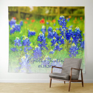 Elegante Bluebonnets Hochzeits-Fotobooth-Hintergru Wandteppich