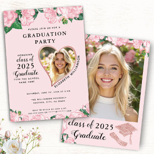 Elegante Blues Blush Pink Graduation Party Einladung