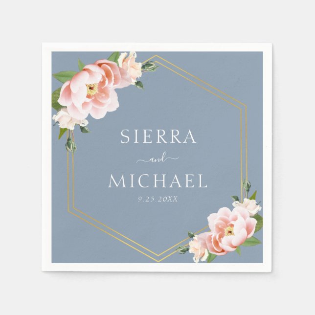 Elegante Blues Gold Dusty Blue Wedding Serviette (Vorderseite)