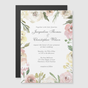 Elegante Blues Peony Pink Wedding Magneteinladung