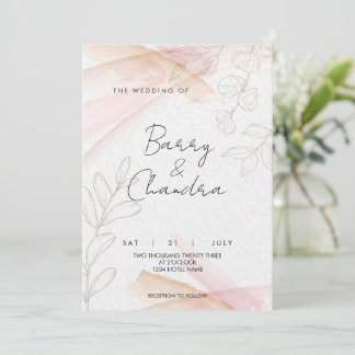 Elegante Blues Rosa Hochzeit Einladung