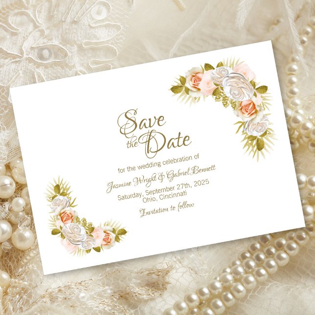 Elegante Blues Rosa Hochzeit Save The Date (Von Creator hochgeladen)