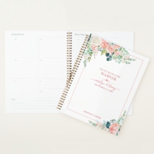 Elegante Blues Rose Rose Script Hochzeit Planer