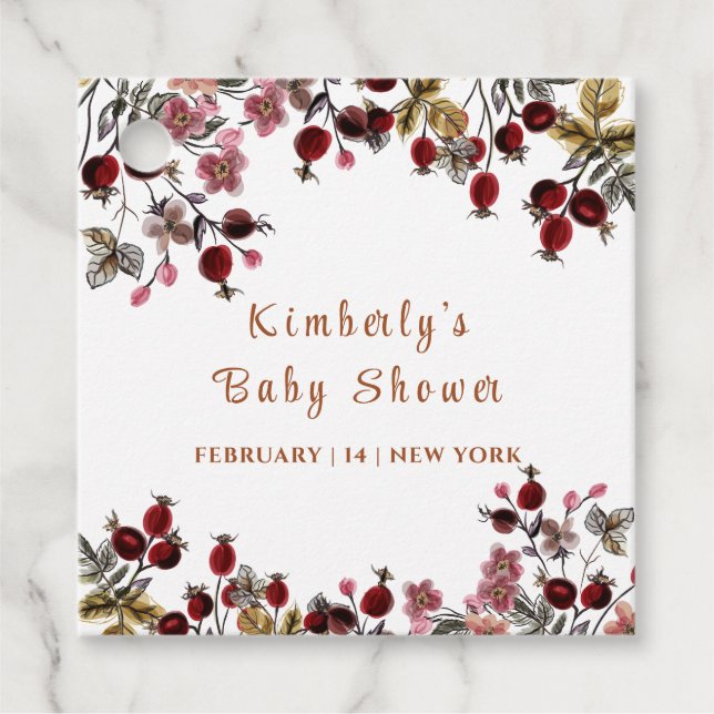 Elegante blühende Wildblume Berry Baby Shower Geschenkanhänger (Vorderseite)