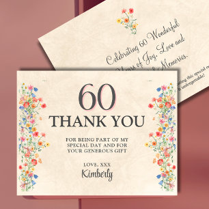 Elegante Blume 60 Jahre Party Flora 60. Geburtstag Dankeskarte