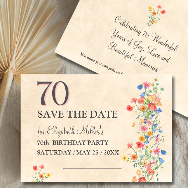 Elegante Blume 70 Jahre Party Flora 70. Geburtstag Save The Date (Von Creator hochgeladen)