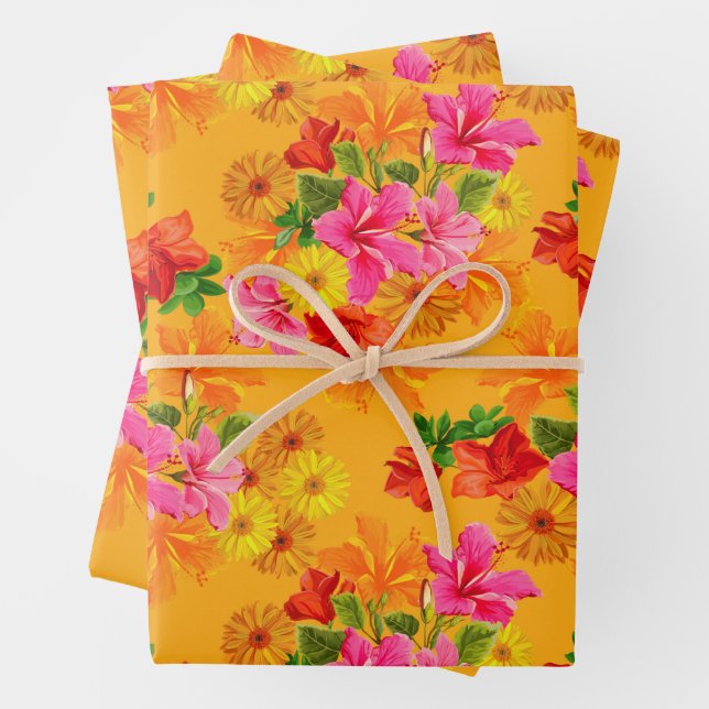 Elegante Blume auf Orange Geschenkpapier Set (Beispiel)
