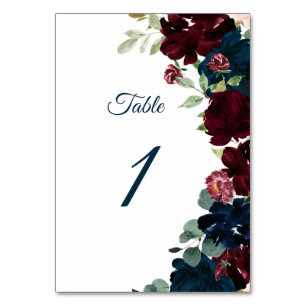 Elegante Blume aus Burgund und der Marine Hochzeit Tischnummer