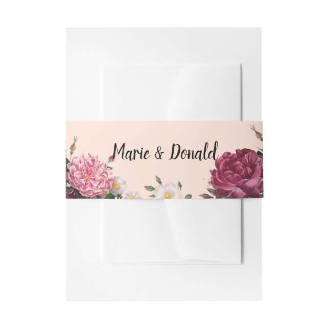 Elegante Blume aus Burgund und Rosa Einladungsbanderole (Vorderseite Beispiel)