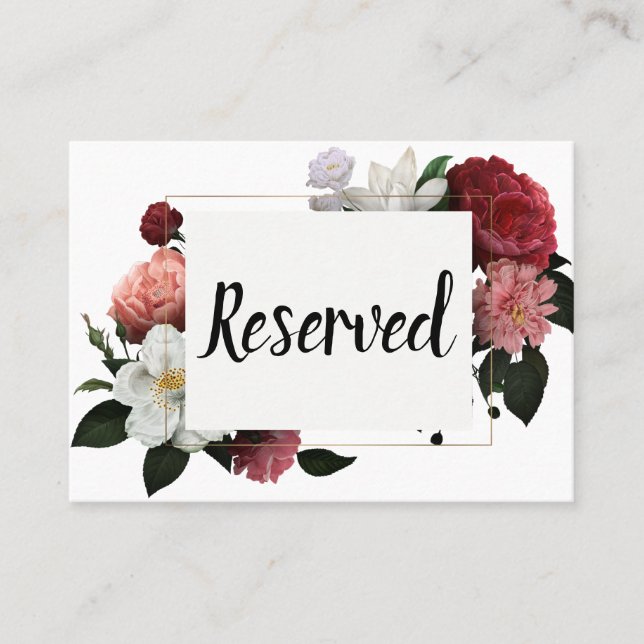 Elegante Blume aus Burgund und Rosa Platzkarte (Vorderseite)