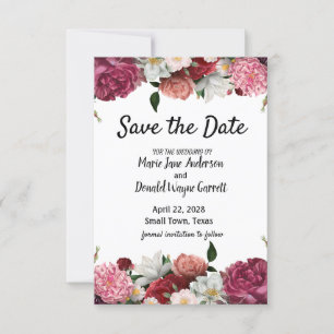 Elegante Blume aus Burgund und Rosa Save The Date