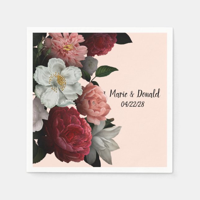 Elegante Blume aus Burgund und Rosa Serviette (Vorderseite)