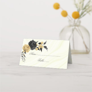elegante Blume aus Gold und Schwarz Platzkarte