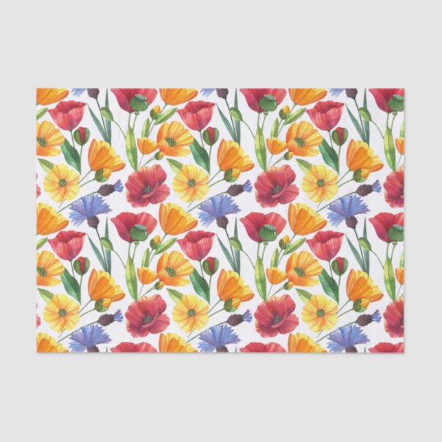 Elegante Blume aus Rot und Gelb Mohnblumen, Kornbl Seidenpapier (Vorderseite)