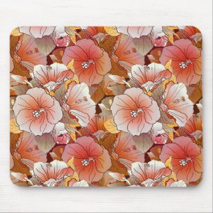 Elegante Blume aus tropischem Pfirsich und weißem Mousepad