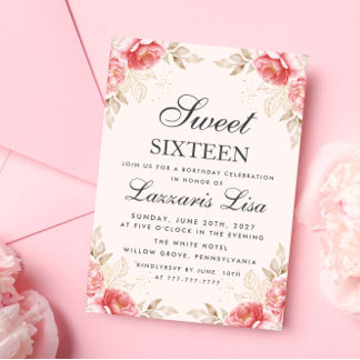 Elegante Blume Birthday Gold Sweet 16 Einladung