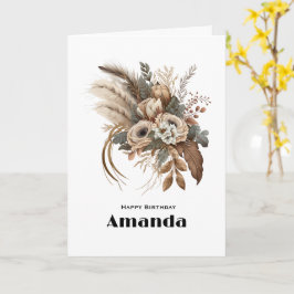 Elegante Blume - Blätter und Federn zum Geburtstag Karte