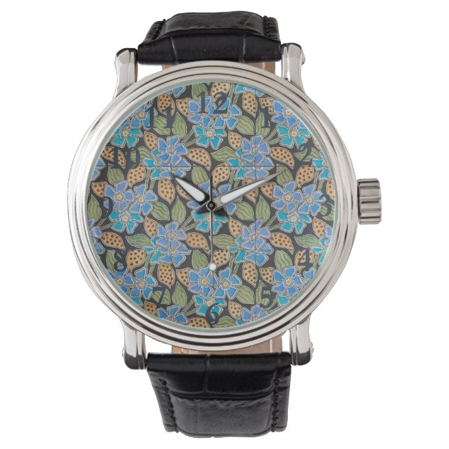 Elegante Blume Blue Periwinkle Floral Classic Armbanduhr (Vorderseite)