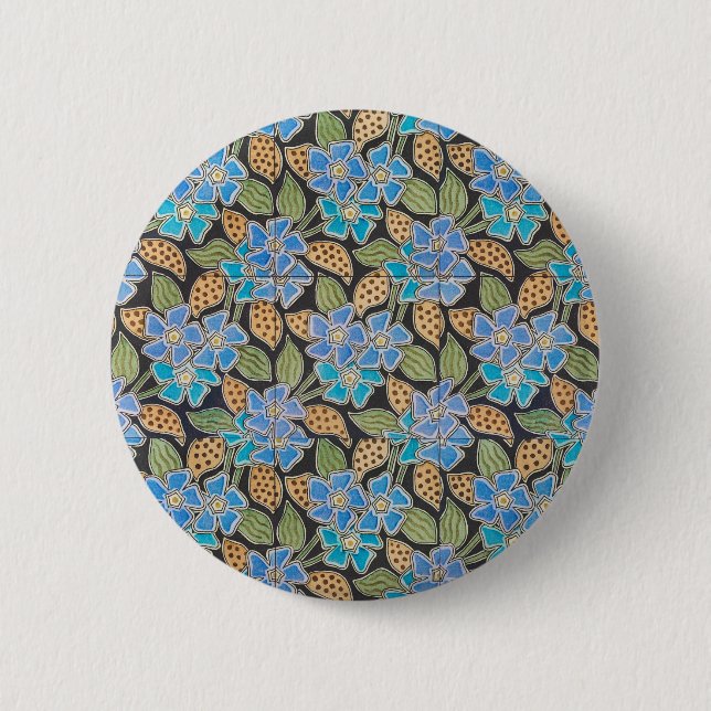 Elegante Blume Blue Periwinkle Floral Classic Button (Vorderseite)