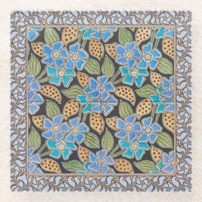 Elegante Blume Blue Periwinkle Floral Classic Glasuntersetzer (Vorderseite)