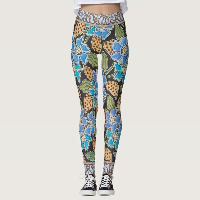 Elegante Blume Blue Periwinkle Floral Classic Leggings (Vorderseite)