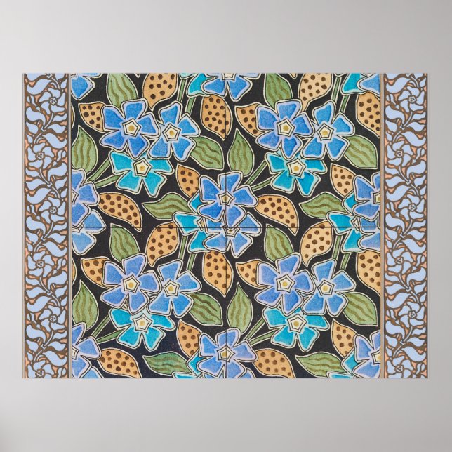 Elegante Blume Blue Periwinkle Floral Classic Poster (Vorne)