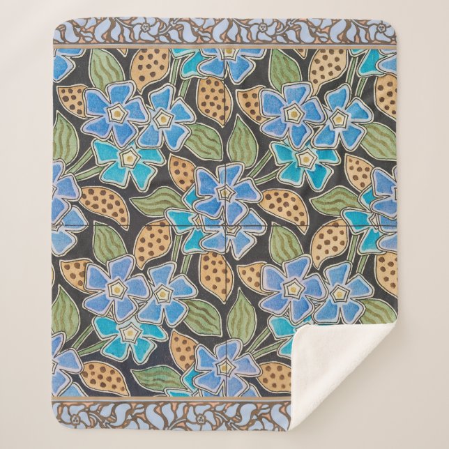 Elegante Blume Blue Periwinkle Floral Classic Sherpadecke (Vorderseite)