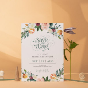 Elegante Blume Border Save the Date Typografie Einladung