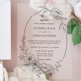 Elegante Blume Botanische Linie Hochzeit Acryleinladungen
