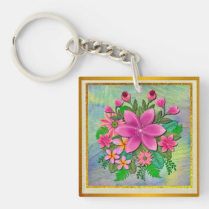 Elegante Blume Botanischer Frühling Bouquet Schlüsselanhänger