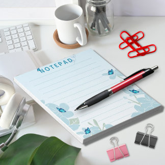 Elegante Blume Butterfly Blue Hintergrund Notizblock