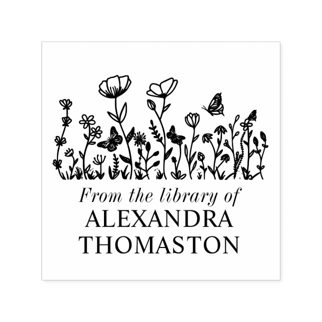 Elegante Blume, Butterfly Library Book Name Permastempel (Design)