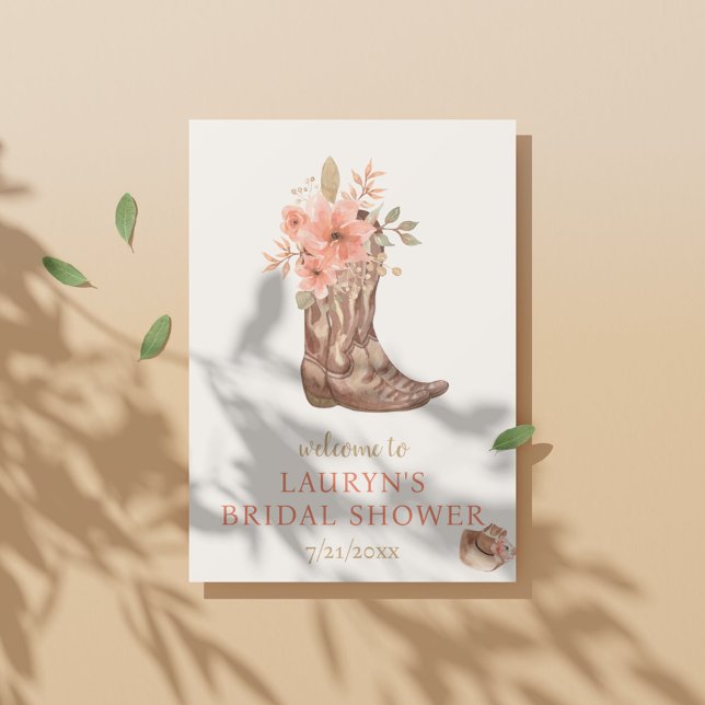 Elegante Blume Cowgirl Brautparty Willkommen Poster (Elegant Flowers Cowgirl Bridal Shower Welcome Poster)