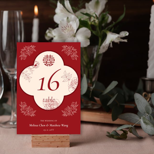 Elegante Blume Double Xi Wedding Tischnummer (Elegant Flower Double Xi Wedding Table Number)